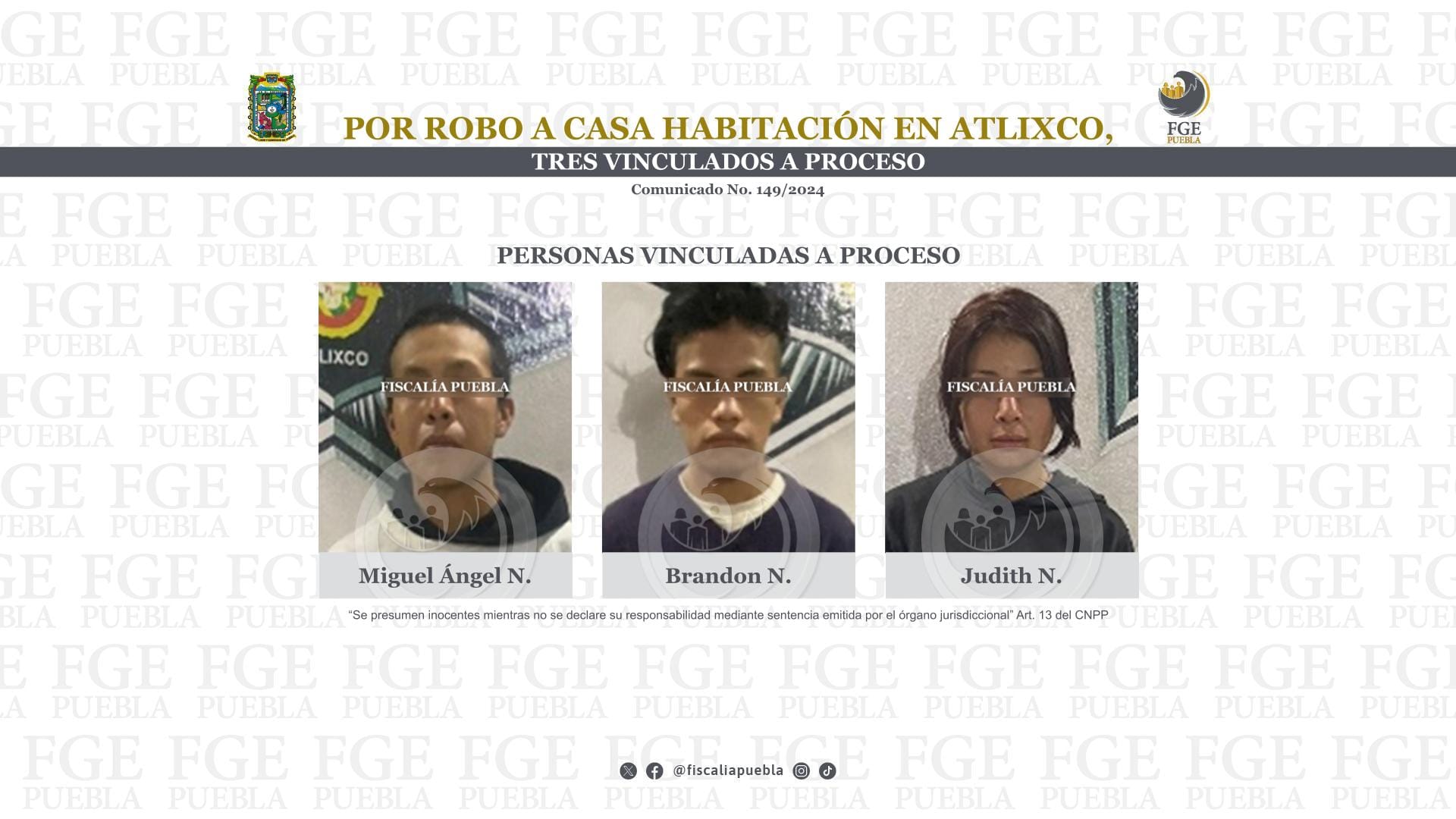 Por robo a casa habitación en Atlixco tres vinculados a proceso