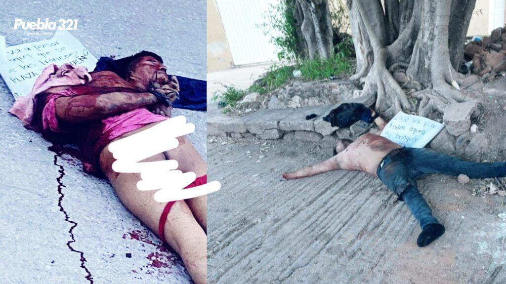 Fueron hallados dos cadáveres semidesnudos de dos hombres junto a narcomensajes, frente a una tienda de materiales para construcción en el municipio de Chiautla de Tapia.