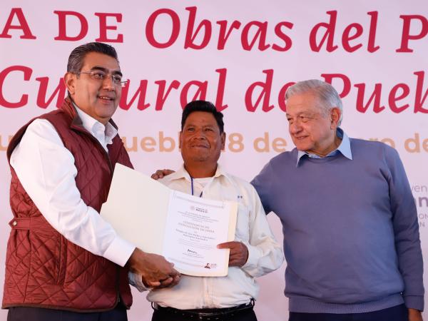 En Puebla, AMLO entrega obras del Patrimonio Cultural