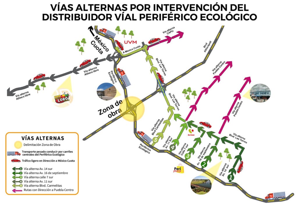Cierre temporal de la lateral de Vía Atlixcáyotl; vías alternas y recomendaciones