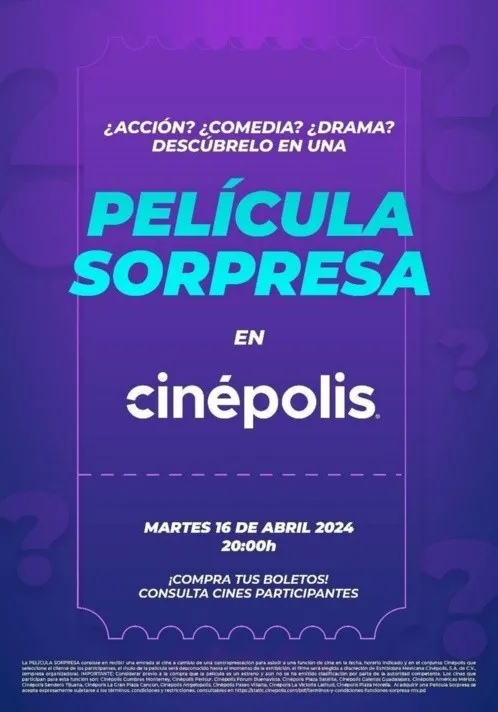 Cinépolis presenta su innovador concepto de "Película Sorpresa" el 16 de abril