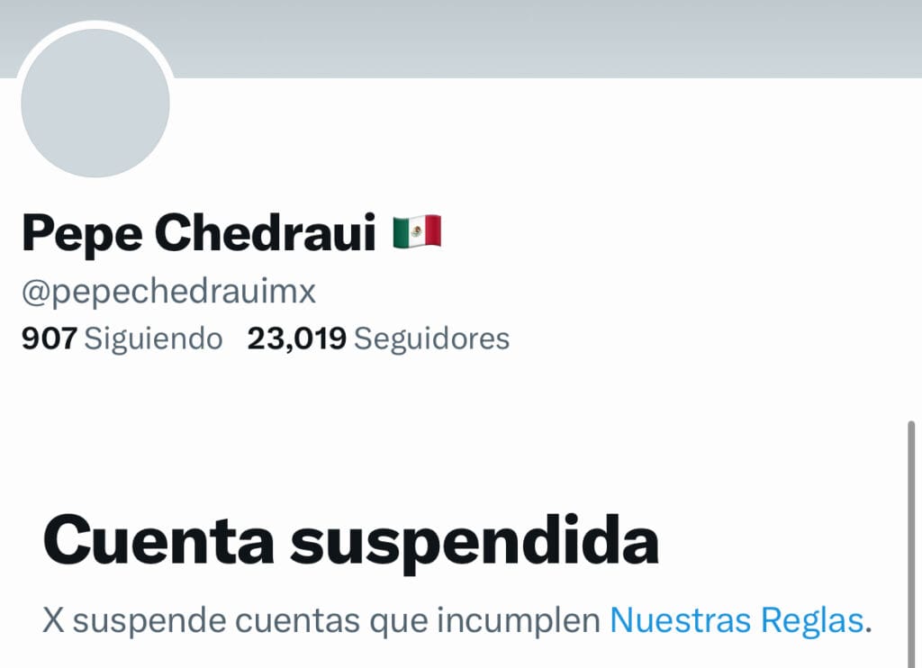 Cuenta de X de Pepe Chedraui bloqueada por ataque de seguridad "Zero-Da"