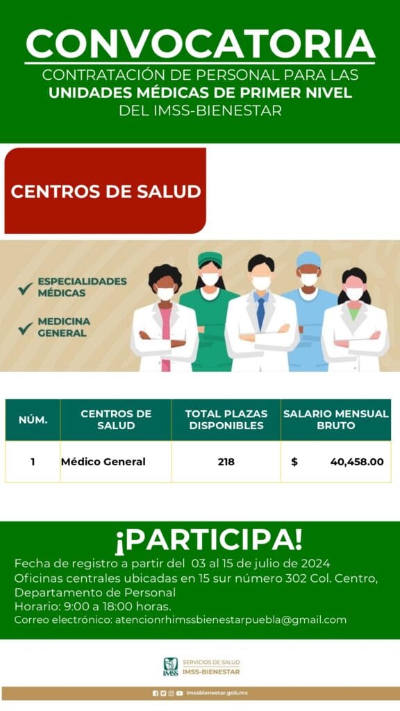Abre IMSS-Bienestar convocatoria de contratación