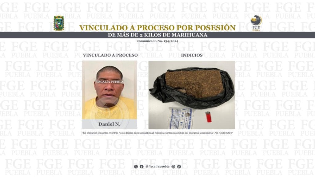 Vinculado a proceso por posesión de más de 2 kilos de marihuana