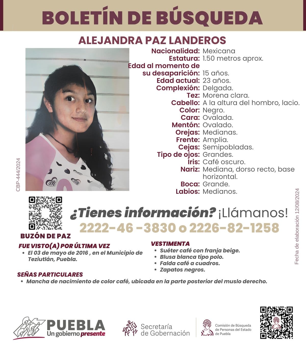 Ayuda a localizar a Alejandra Paz Landeros de 13 años, desaparecida en Teziutlán