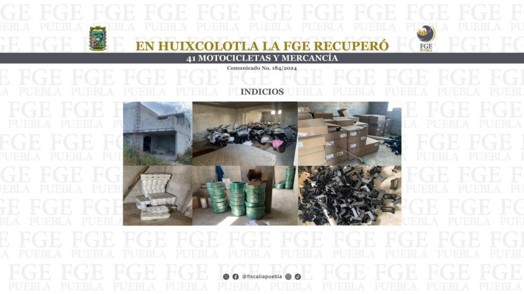 En Huixcolotla la FGE recuperó 41 motocicletas y mercancía