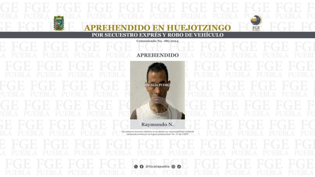 Aprehendido en Huejotzingo por secuestro exprés y robo de vehículo
