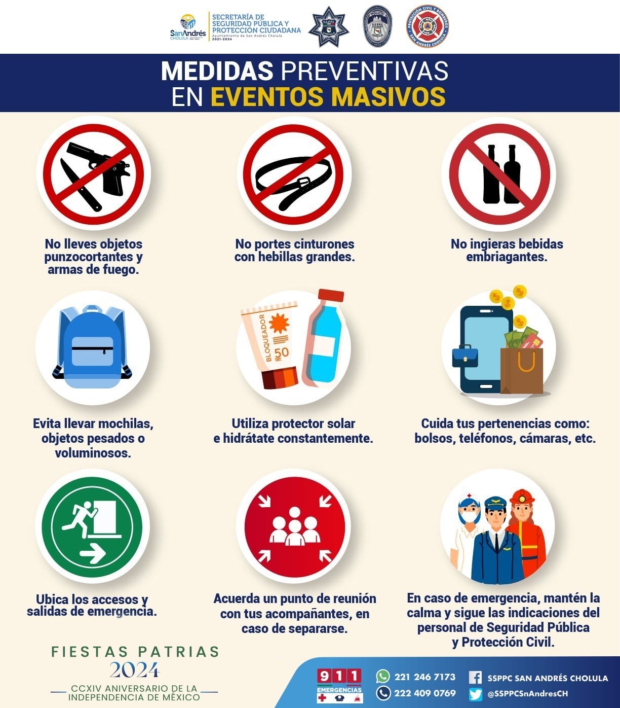 Listo en San Andrés Cholula Operativo de Seguridad “Fiestas Patrias 2024”