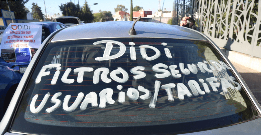 Paro de conductores de Uber y DiDi en protesta por tarifas injustas