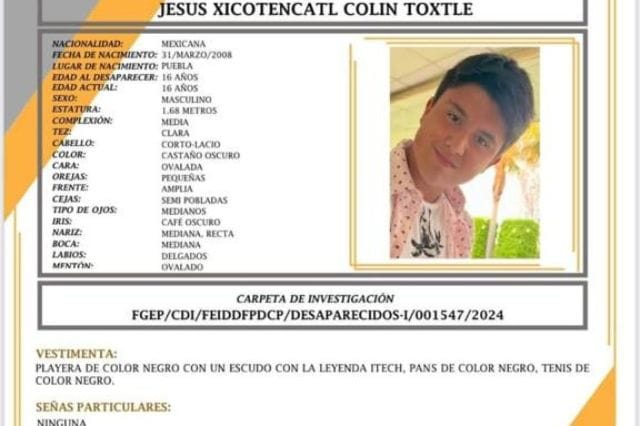 Desaparece joven de 16 años en San Pedro Cholula; familiares piden ayuda para localizarlo