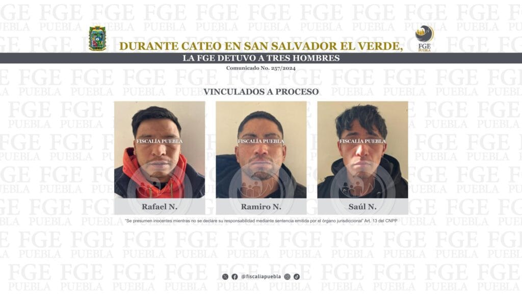 Durante cateo en San Salvador El Verde, la FGE detuvo a tres hombres hombres
