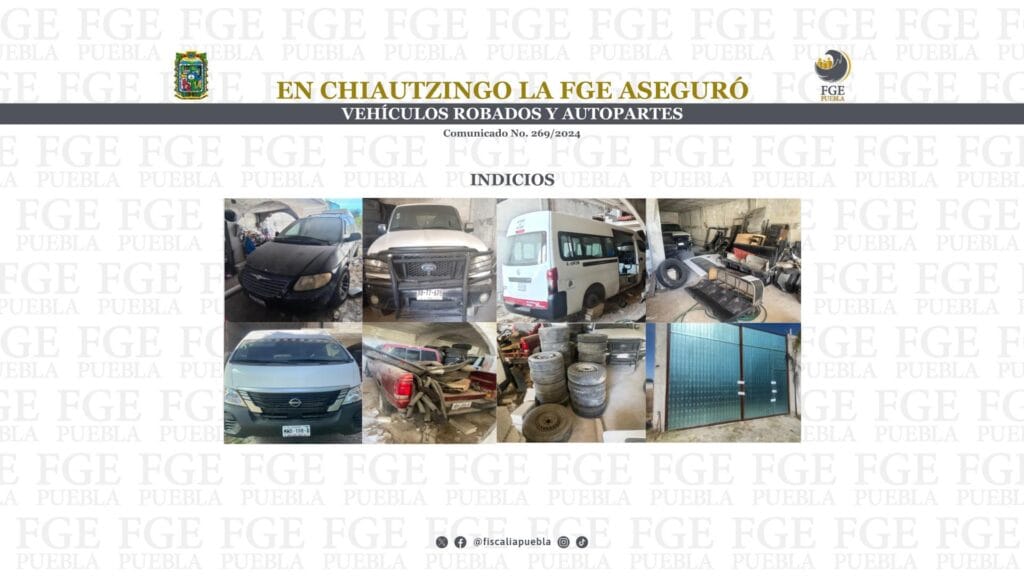 En Chiautzingo la FGE aseguró vehículos robados y autopartes