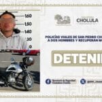 Policías viales de San Pedro Cholula detienen a dos hombres y recuperan motos robadas