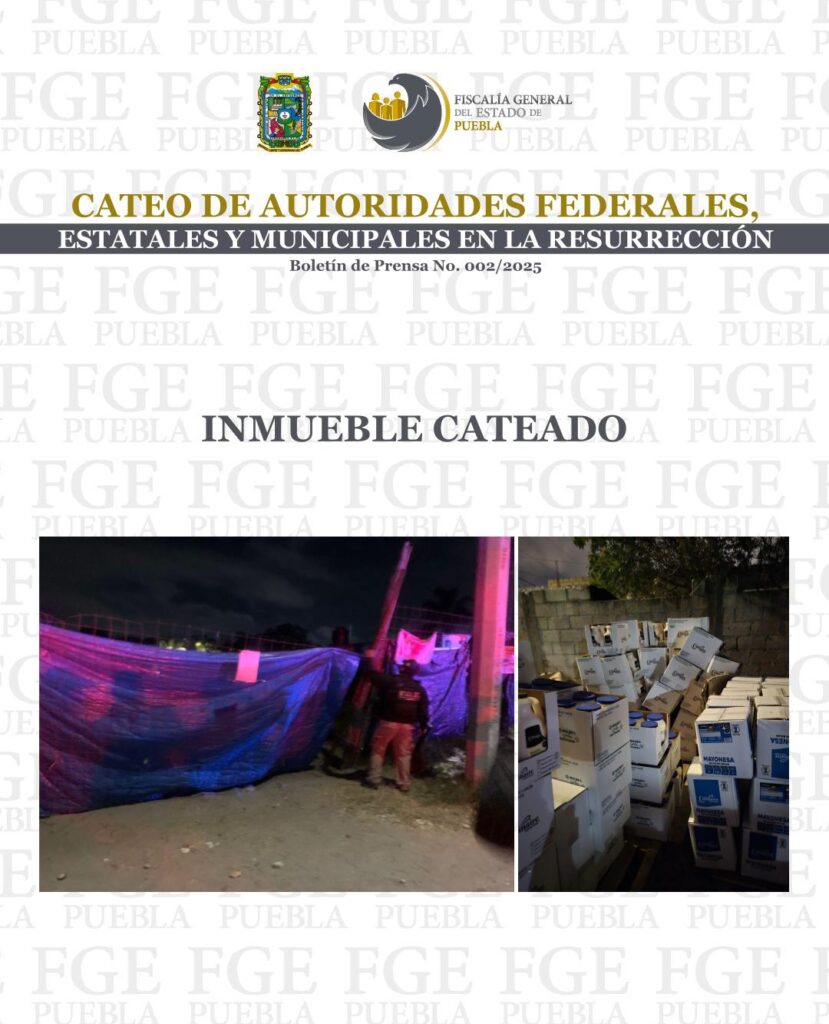 Catea la Fiscalía de Puebla en coordinación con SEDENA, SEMAR, SSP y SSC inmueble en La Resurrección
