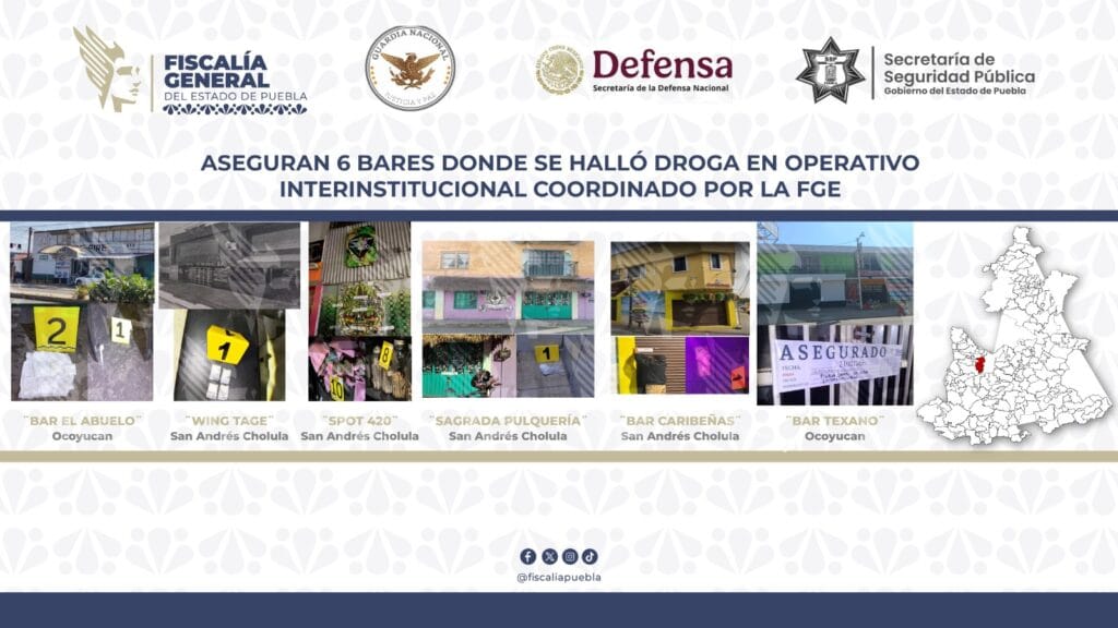 Aseguran 6 bares donde se halló droga en operativo interinstitucional coordinado por la FGE