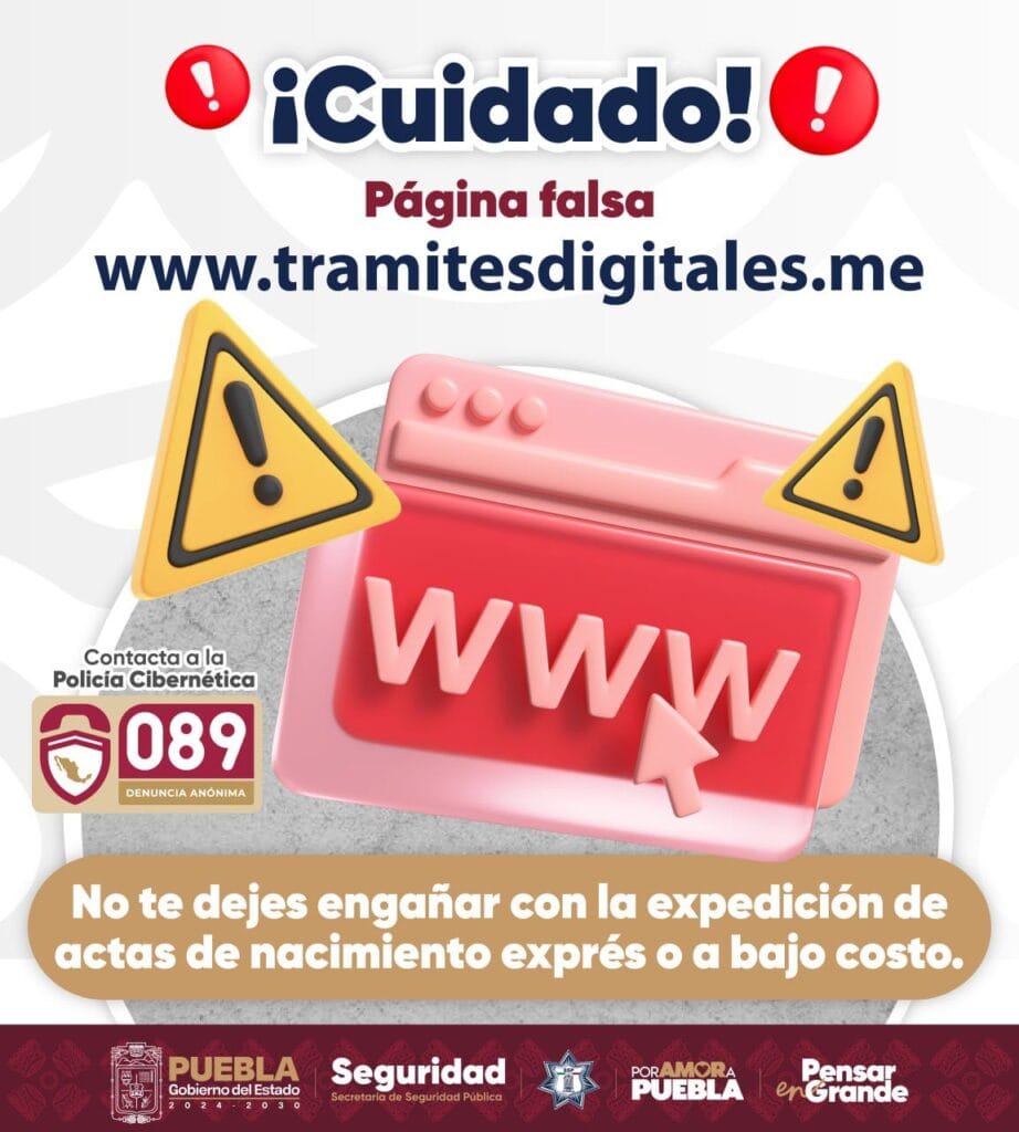 Alerta SSP sobre páginas apócrifas para la expedición de actas de nacimiento
