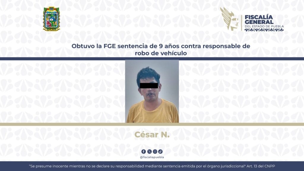 Obtuvo la FGE sentencia de 9 años contra responsable de robo de vehículo