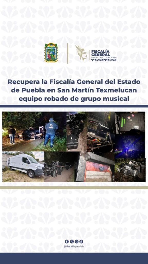 Recupera la Fiscalía General del Estado de Puebla en San Martín Texmelucan equipo robado de grupo musical
