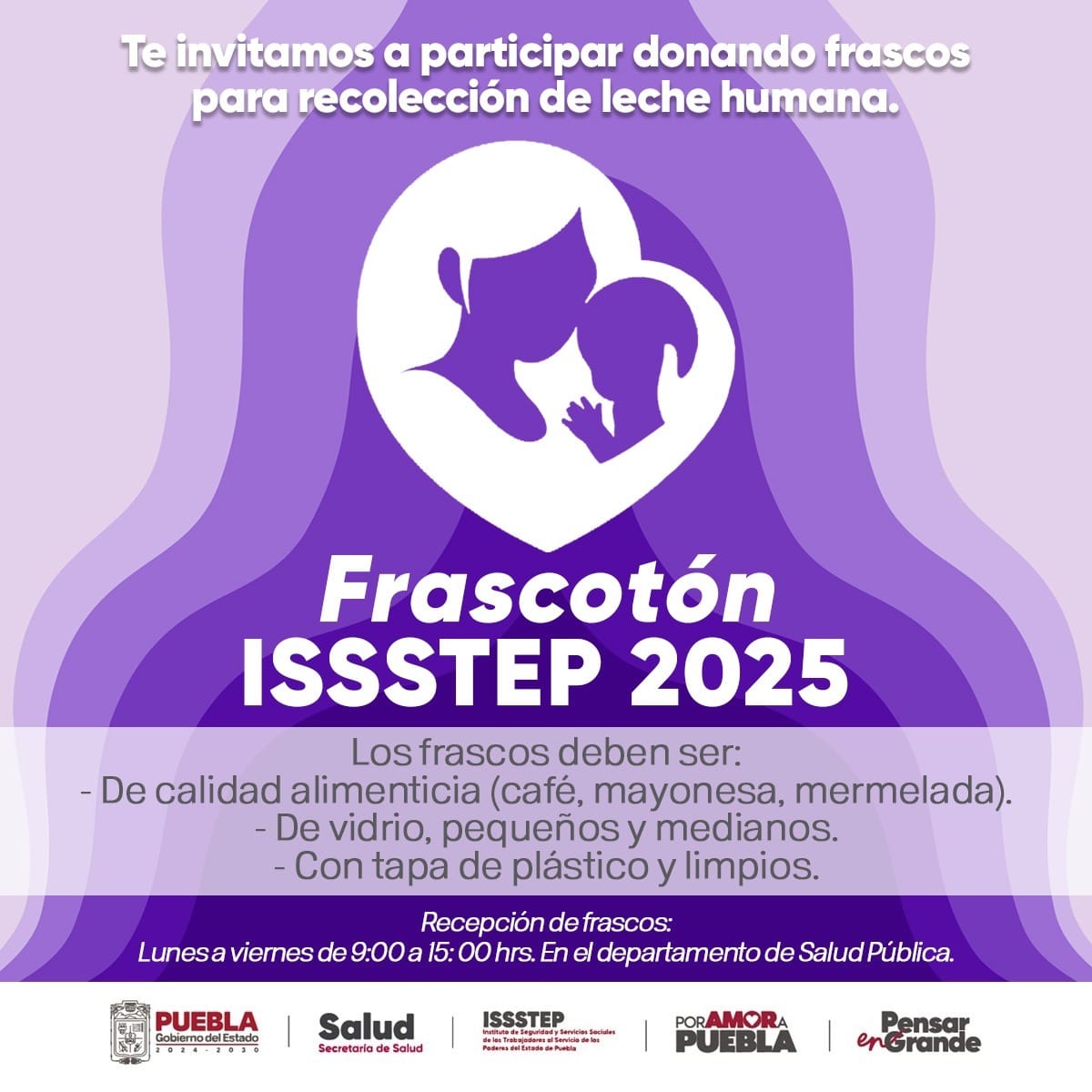 ISSSTEP convoca a donar frascos para recolección de leche humana