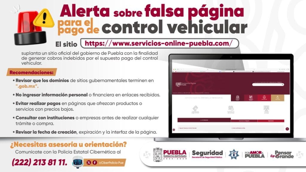 Alerta SSP sobre falsa página para el pago de control vehicular