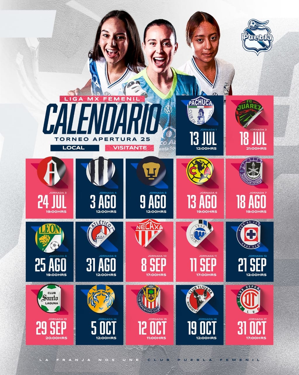 El Club Puebla Femenil lanza su calendario de juegos para el Apertura 2025