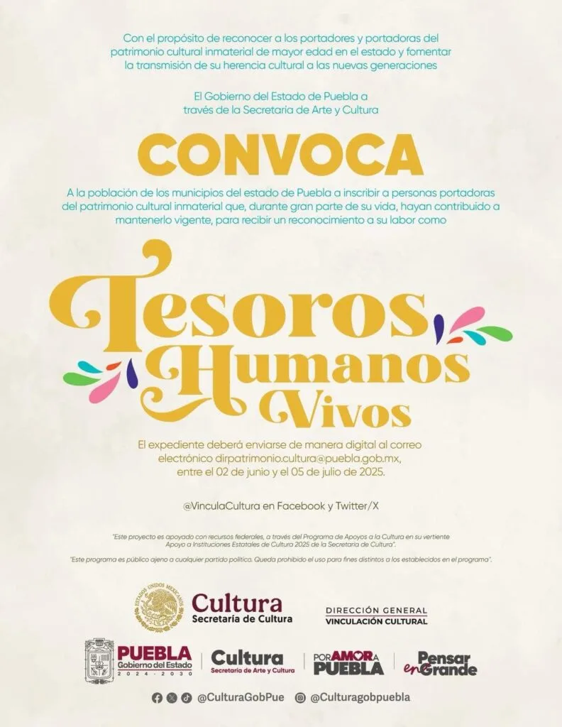 Gobierno estatal reconocerá a seis Tesoros Humanos Vivos mediante convocatoria